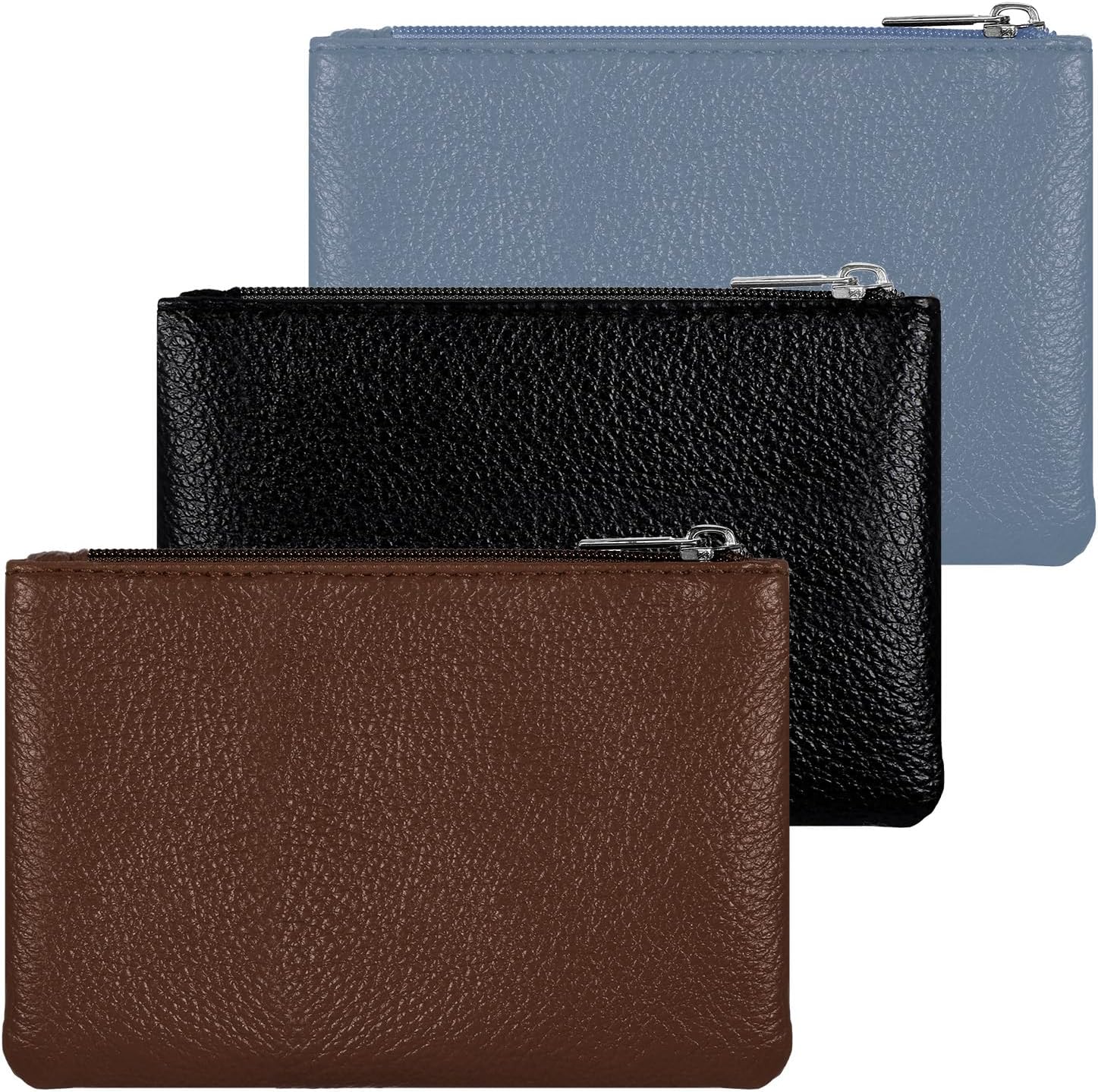 3 Pack Leather Zipper Coin Purse, Portable PU Change Wallet, Mini Coin Pocket Pouch Change Holder Small Zipper Pouch for Men Women Headset Credit Card ID Key Lipstick