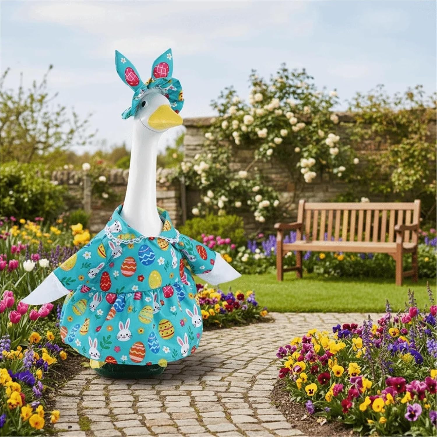 Fashion Rabbit Egg Pattern Porch Goose Outfit - Stylish Holiday Apparel for Ducks and Geese(Green)