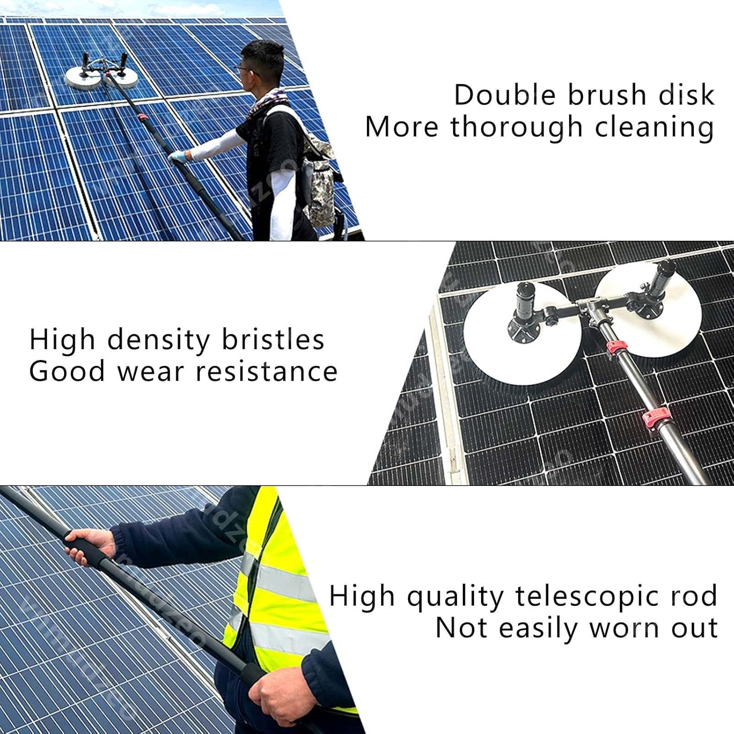 N2 Double Head Solar Panel Washing Machine 300 w,w/Aluminum Alloy Rod & Nylon Brush Head,420 min Run Time,IP5 Waterproof,Cleaning Efficiency Increased by 20%,Wired11.4ft