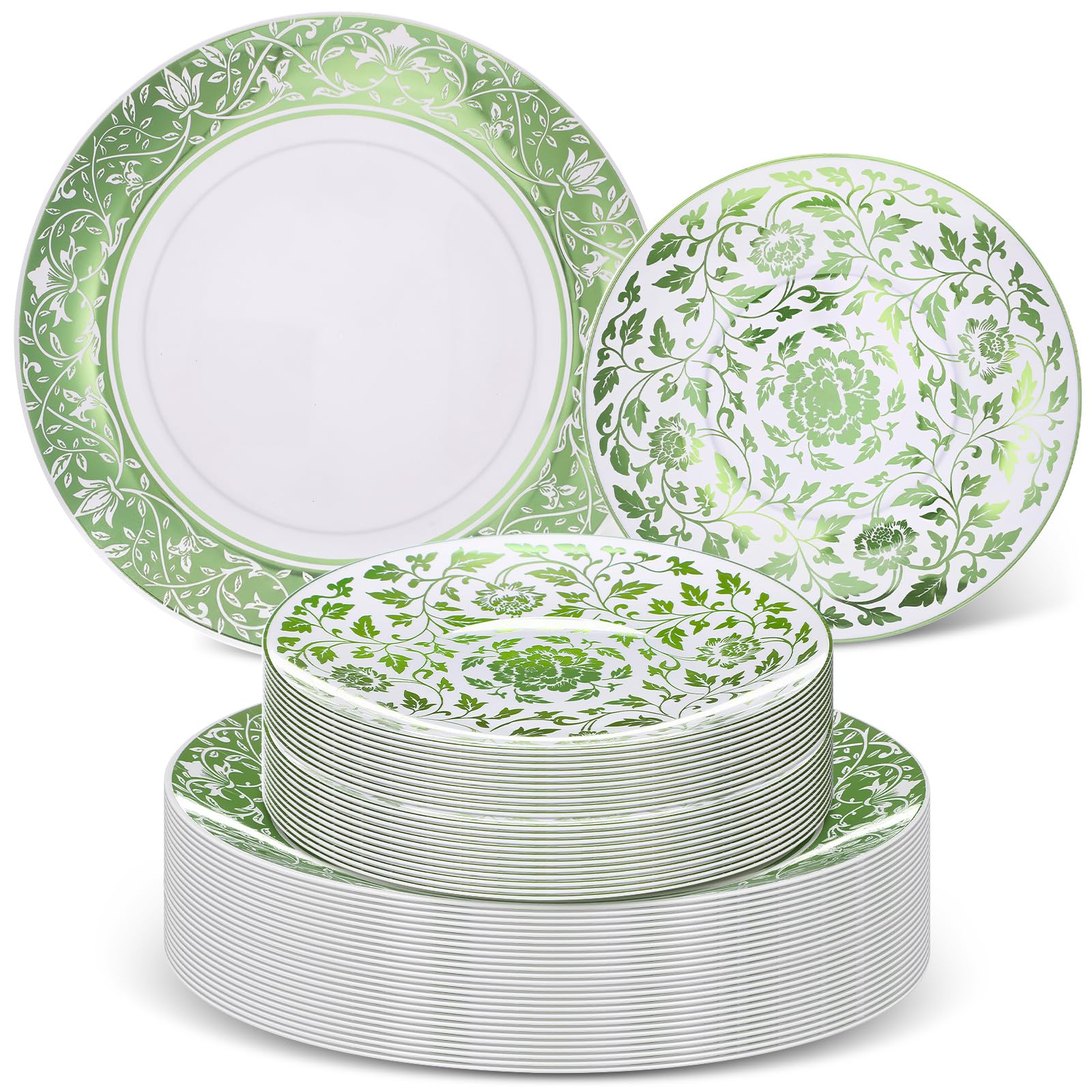 Photo 1 of Hushee Green Plastic Plates Set, 60 Pcs