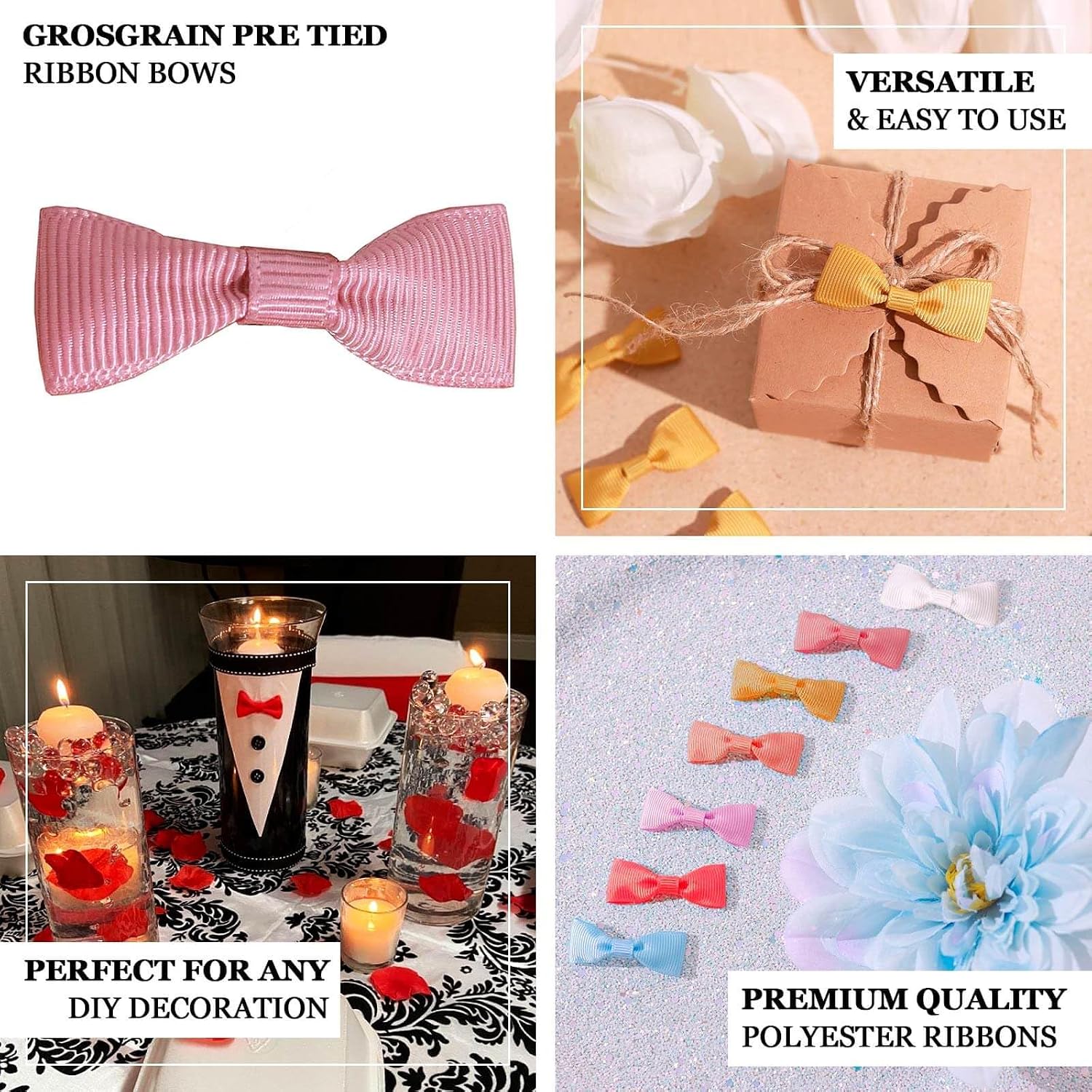 Efavormart 50 Pcs | 1.5" Dusty Rose Grosgrain Pre-Tied Ribbon Bows, Decorative Mini Bows for Gift Baskets, Party Favors, Wedding Decor, Hair Clips & Event Gift Wrapping Supplies