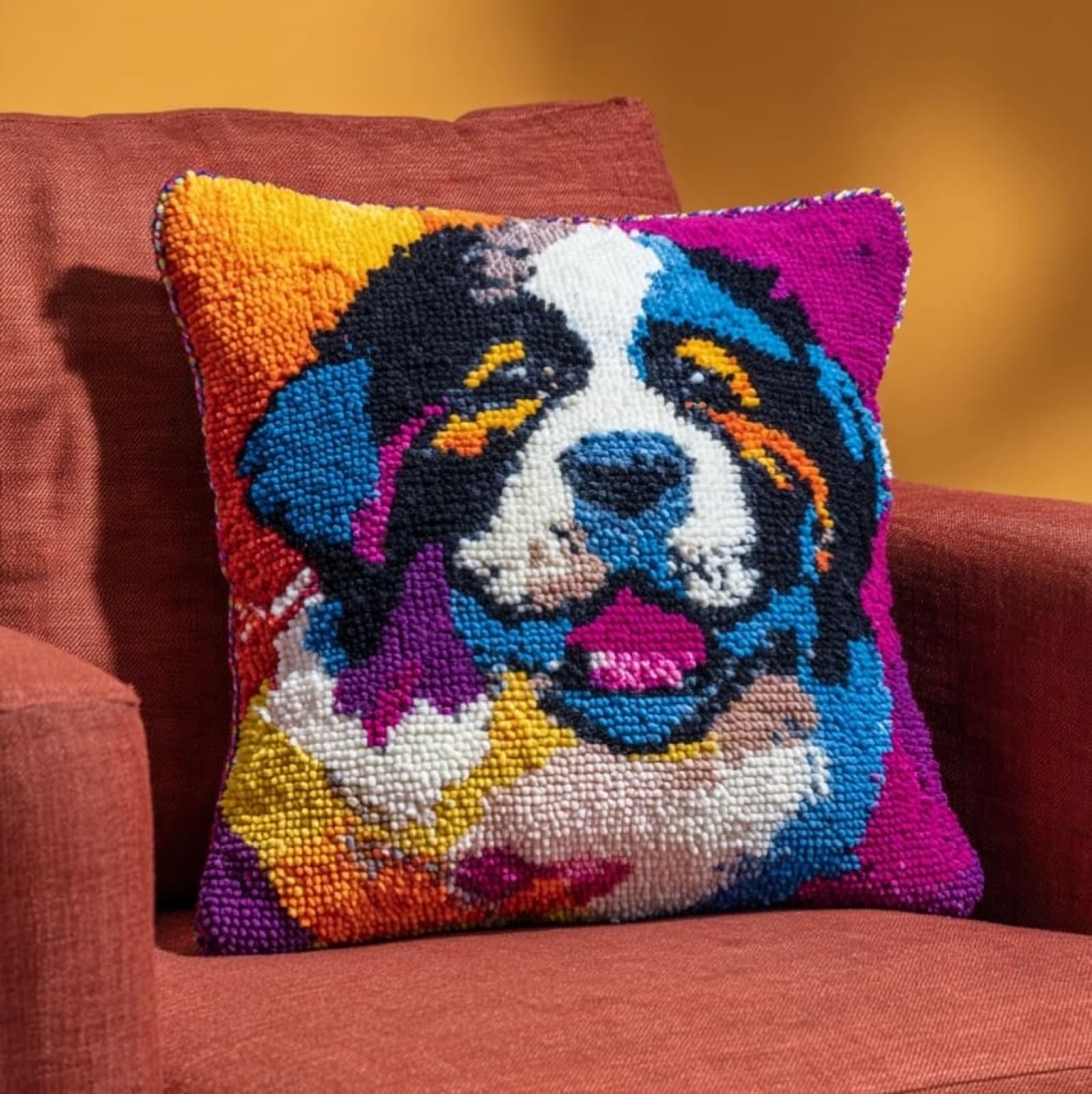 AxiangziK Latch Hook Cushion Kits for Adults Beginners,Caucasian Shepherd Dog 17X17Inch Crochet Craft Kits DIY Cute Pillow Case Sofa Home Decor,Gift for Women