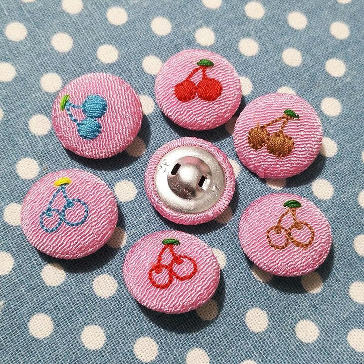 12 pièces 20 MM boutons ronds brodés roses faits à la main recouverts de tissu boutons en velours avec boutons à tige en métal pour l'artisanat de vêtements-café cerise-12 pièces