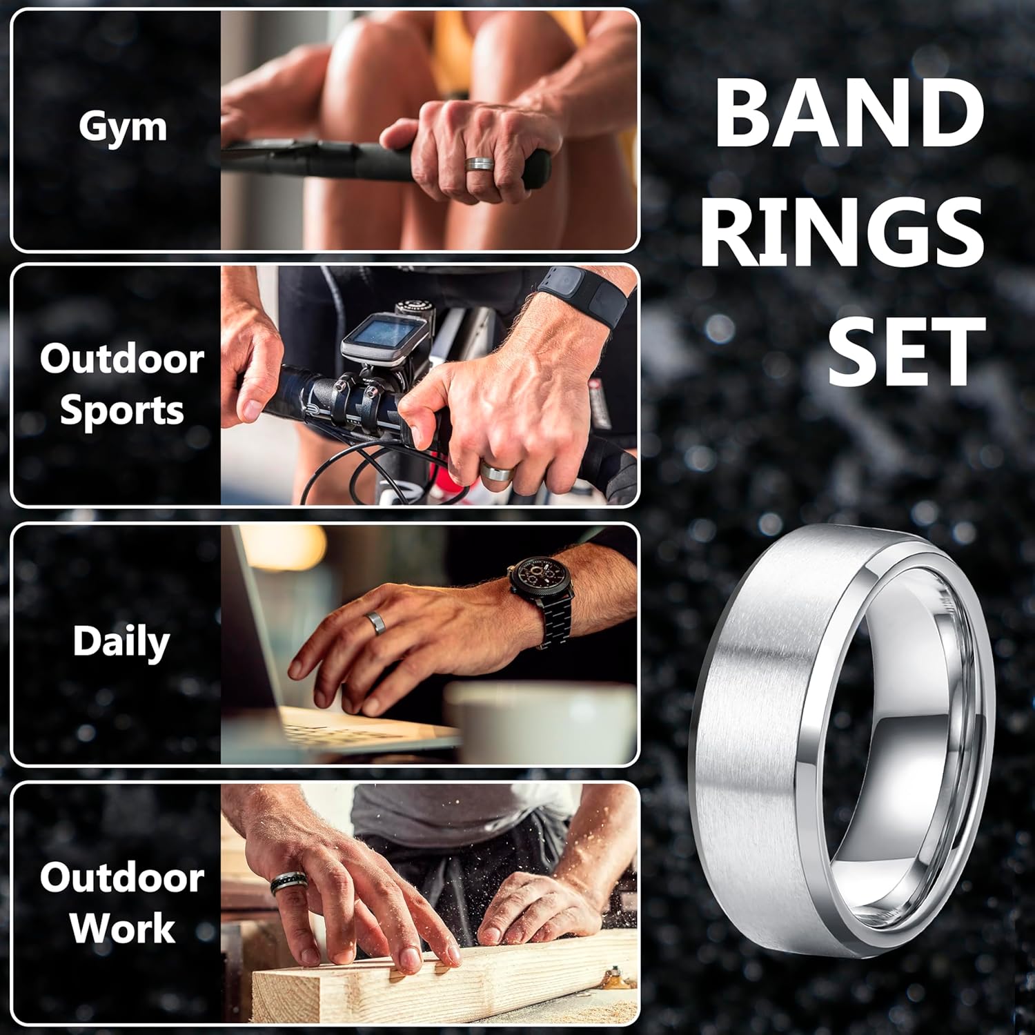 YADOCA Stainless Steel Rings for Mens Wedding Band Silver Black Fidget Ring Anxiety Relief Simple Engagement Promise Wedding Rings for Men and Women - Image 5