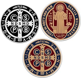 (3 PCs) St Benedict Medal Sticker Saint Benedict Stickers Christian Catholic Gift Waterproof Vinyl Sticker Decal for Laptop Water Bottle Hardhat 2 Inches