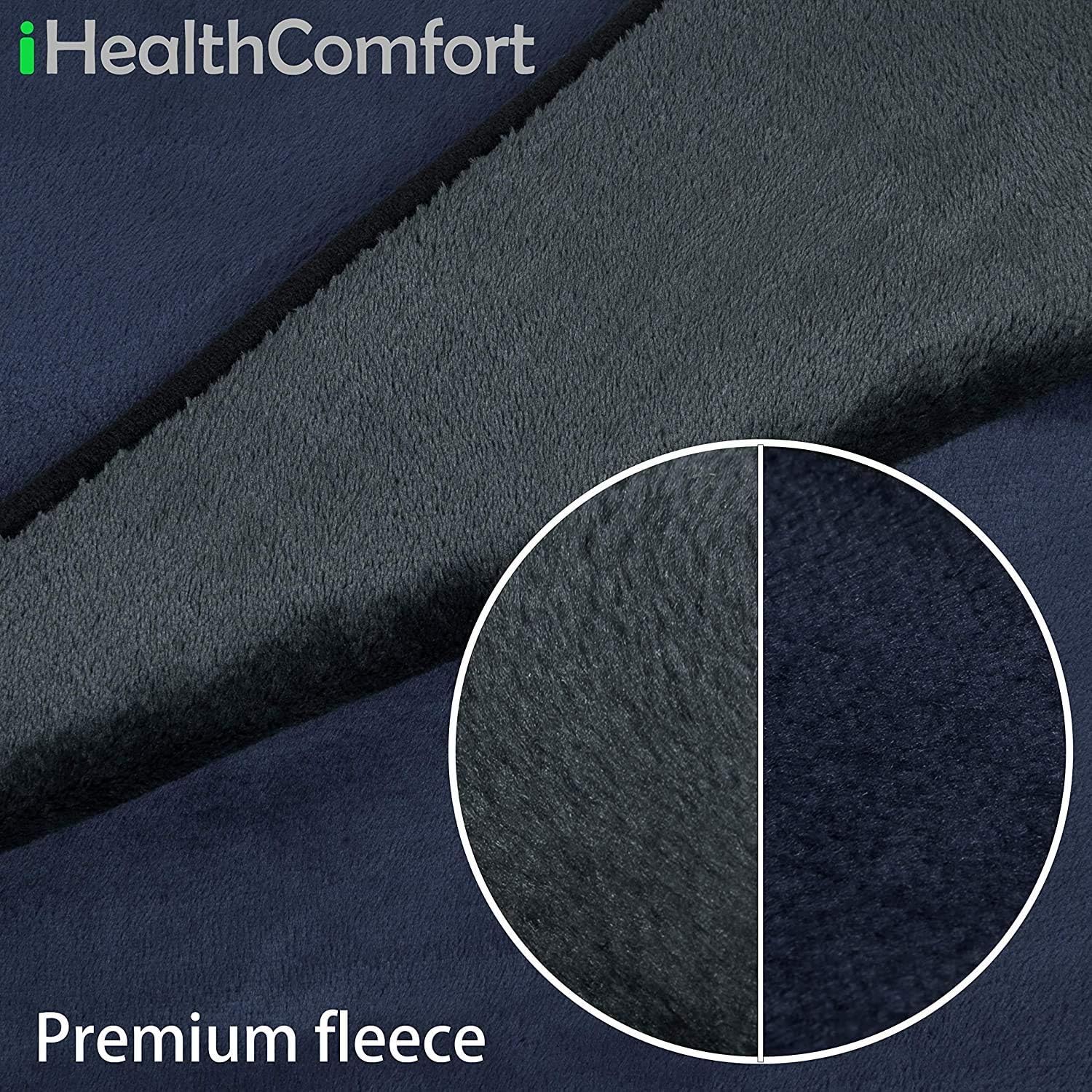 IHEALTHCOMFORT 12Volt Washable Electric Heated Travel Blanket with Intelligent Hi/M/Lo Temp 30/45/60 mins Auto-Off Timer Multi-Functional Controller(55.1"x39.4")(Navy Blue and Grey) : Automotive