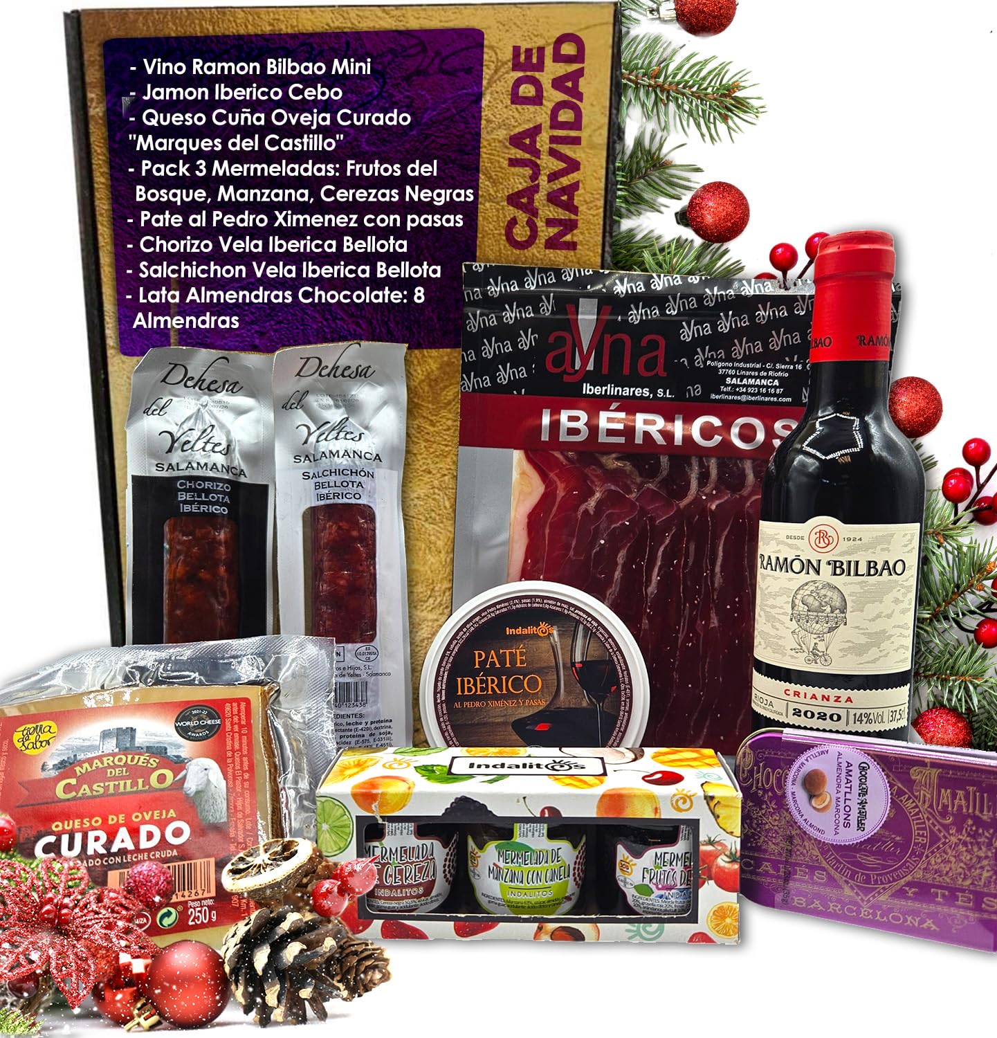 Cesta Gourmet para Regalar S | Perfecta como Cesta Regalo de Día del Padre | Incluye 1 Aceite de Oliva Virgen Extra + 1 Salchichón y 1 Sobrasada Ibérica + Crema Floral de Queso + Paté al PX con pasas — view 16