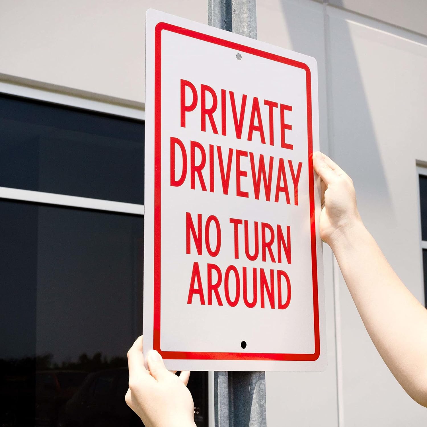 Private Driveway, No Turn Around Sign, 18" x 12" | Reflective Pre-Drilled Metal Industrial Warning Sign to Keep Cars off Private Property, Parking Lots, Yards, Homes, Neighborhoods & Businesses