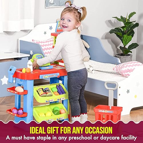 Miniatura 7 de Tiempo de creatividad para niños. Estuche de juego de supermercado superdivertido con carrito de compras