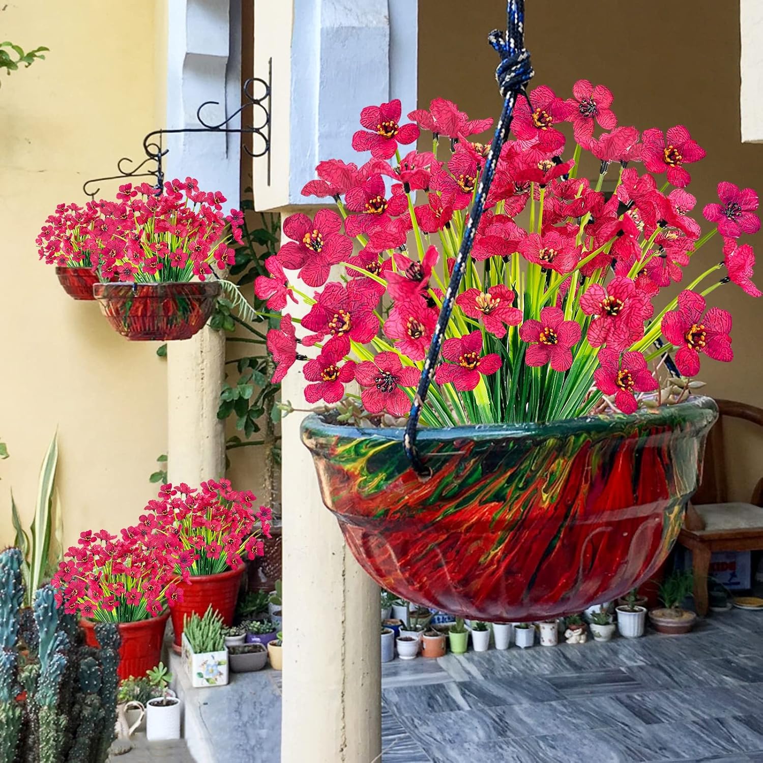 TURNMEON 20 Bundles Orchid (360 Heads) Artificial Flowers for Outdoors UV Resistant Outdoor Flowers Fake Flowers Outside Faux Flowers Plastic Fake Plant for Planters Home Garden Summer Decor (Fushia)