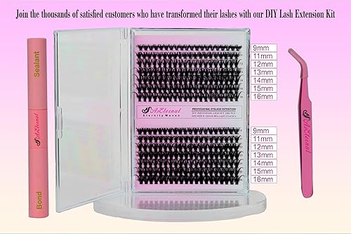 Miniatura 3 de Kit de extensión de pestañas para bricolaje, 280 unidades, individuales, 30D, 40D, 0.354-0.630 in, mezcla de racimos de pestañas con unión de