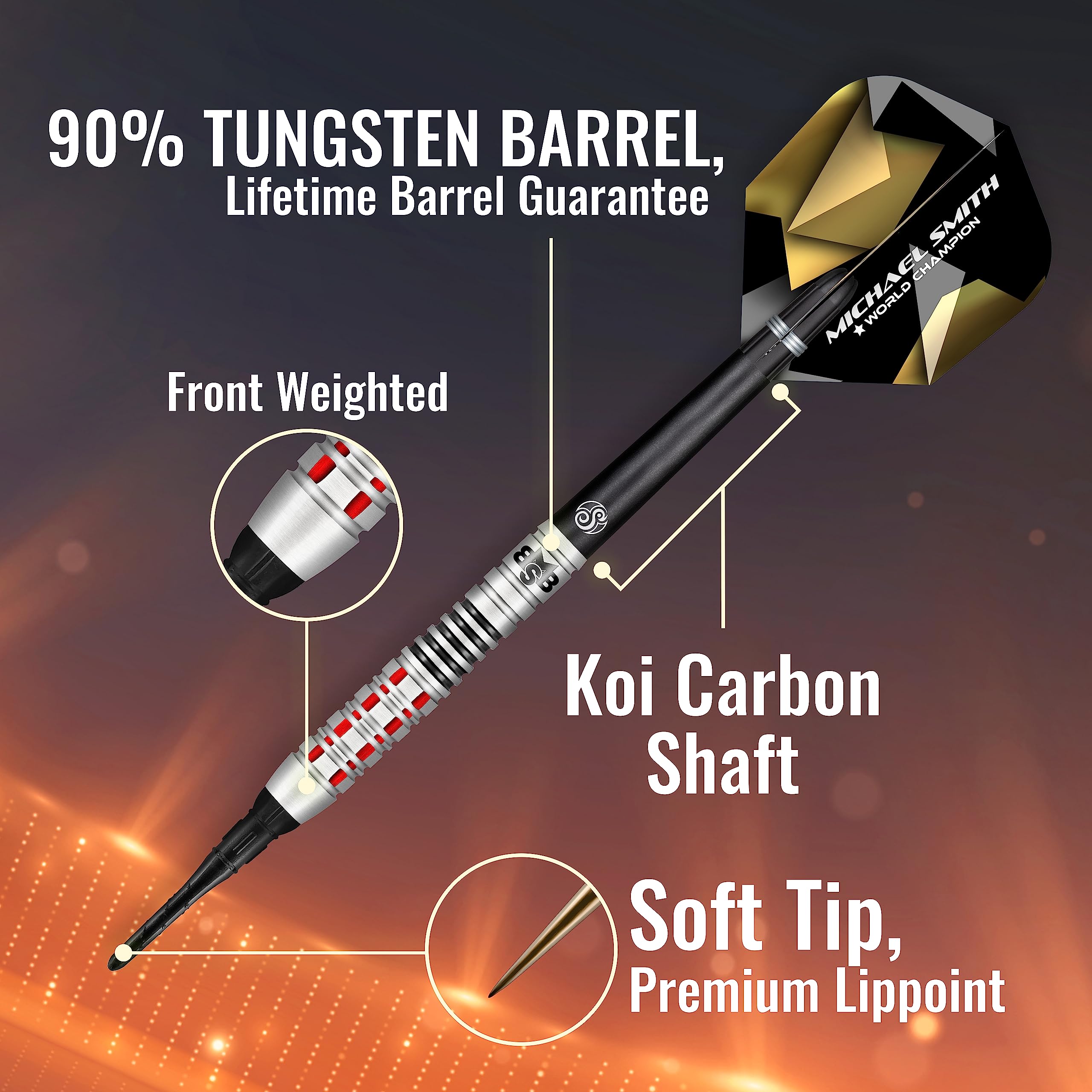 Shot Soft Darts Michael Smith Bully Boy Believe 90% Tungsten Softtip Darts Softdart Hochwertige Tungsten Dartpfeile Set mit Schäften und Flights Made in Neuseeland