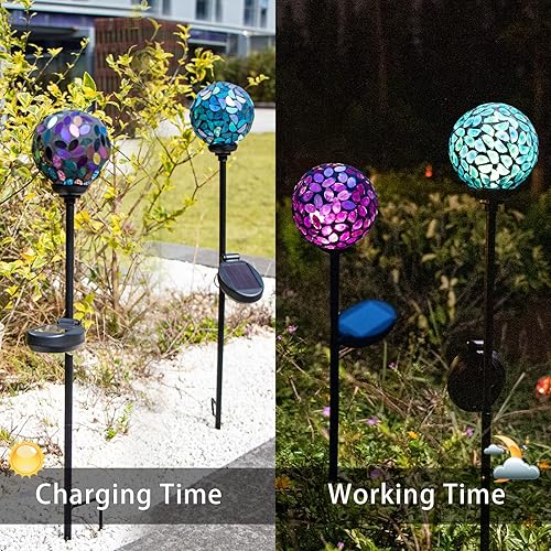 Miniatura 4 de VCUTEKA Luces solares decorativas para jardín al aire libre, luz solar de mosaico, impermeable, luz LED de estaca para paisaje, patio, terraza,