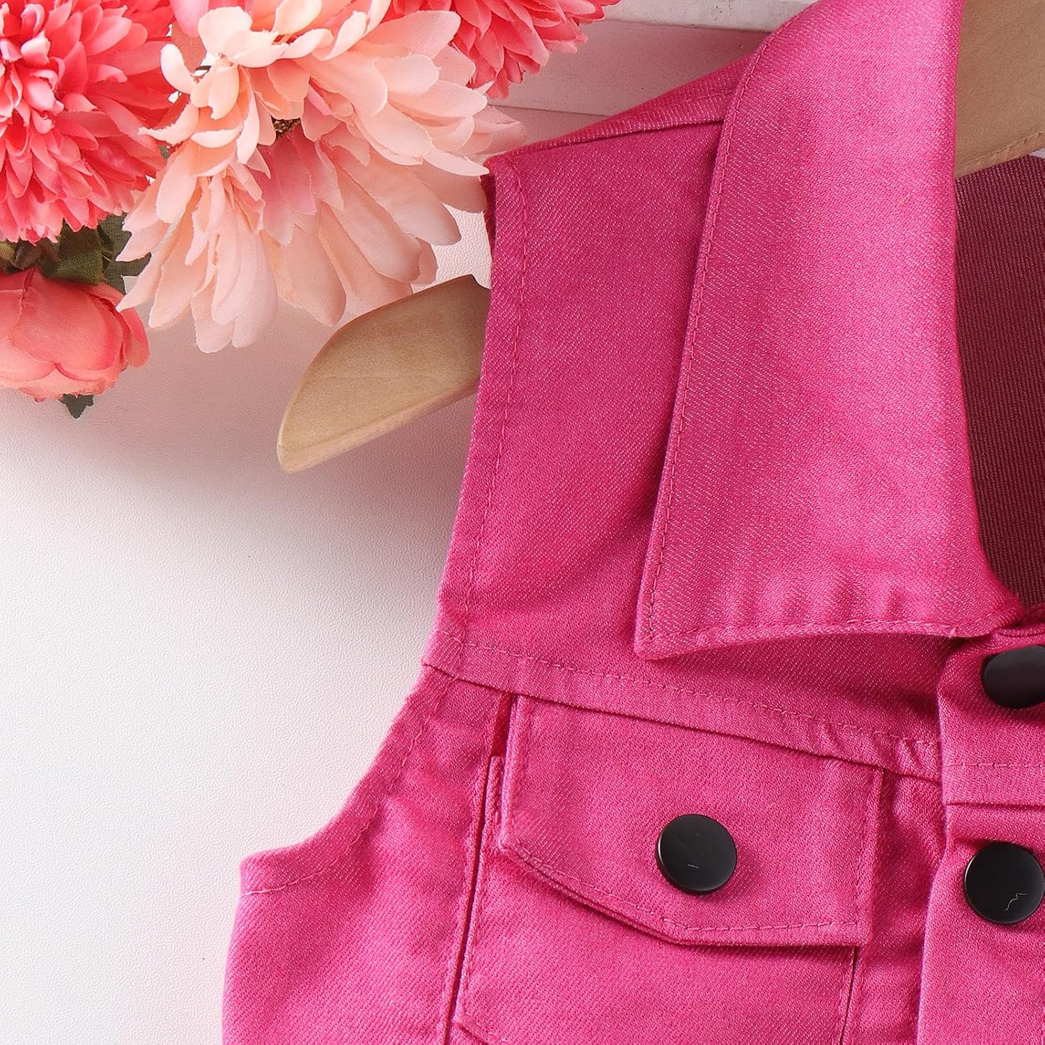 Little Girls Outfits | Sleeveless Collar Neck Button Front Denim Vest and Cami Romper Set