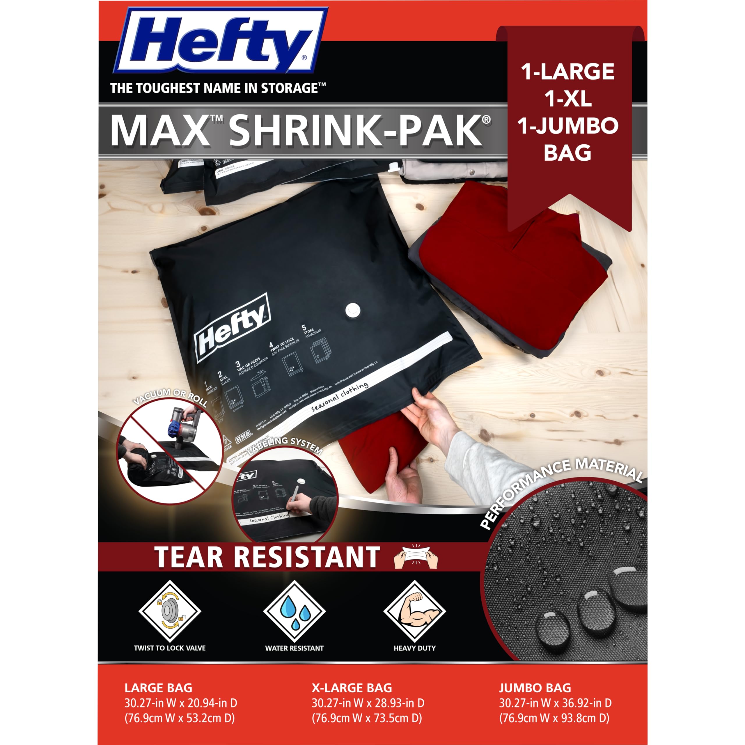 Hefty Shrink Pak Salvaspazio – 6 Sacchetti Sottovuoto: 2 Medi, 2 Grandi, 2 Extra Large