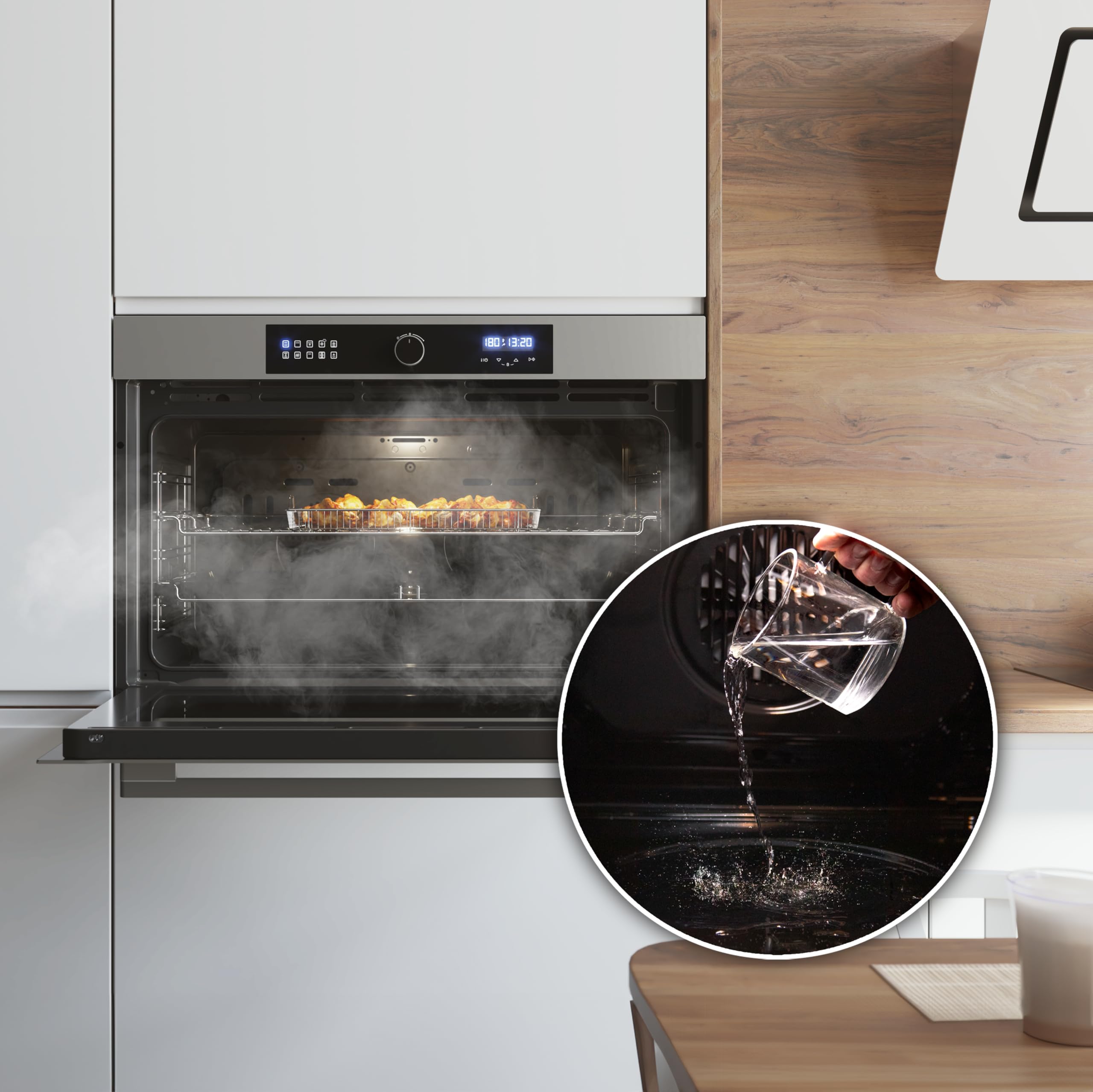 Cecotec Einbaubackofen Multifunktion Bolero Hexa AF319000 Inox A 3800W, 133L Kapazität, 11 Funktionen mit Airfryer Master, Pizza Master, Steam Asisst, Steam EasyClean, 3D Cooking, Defrost