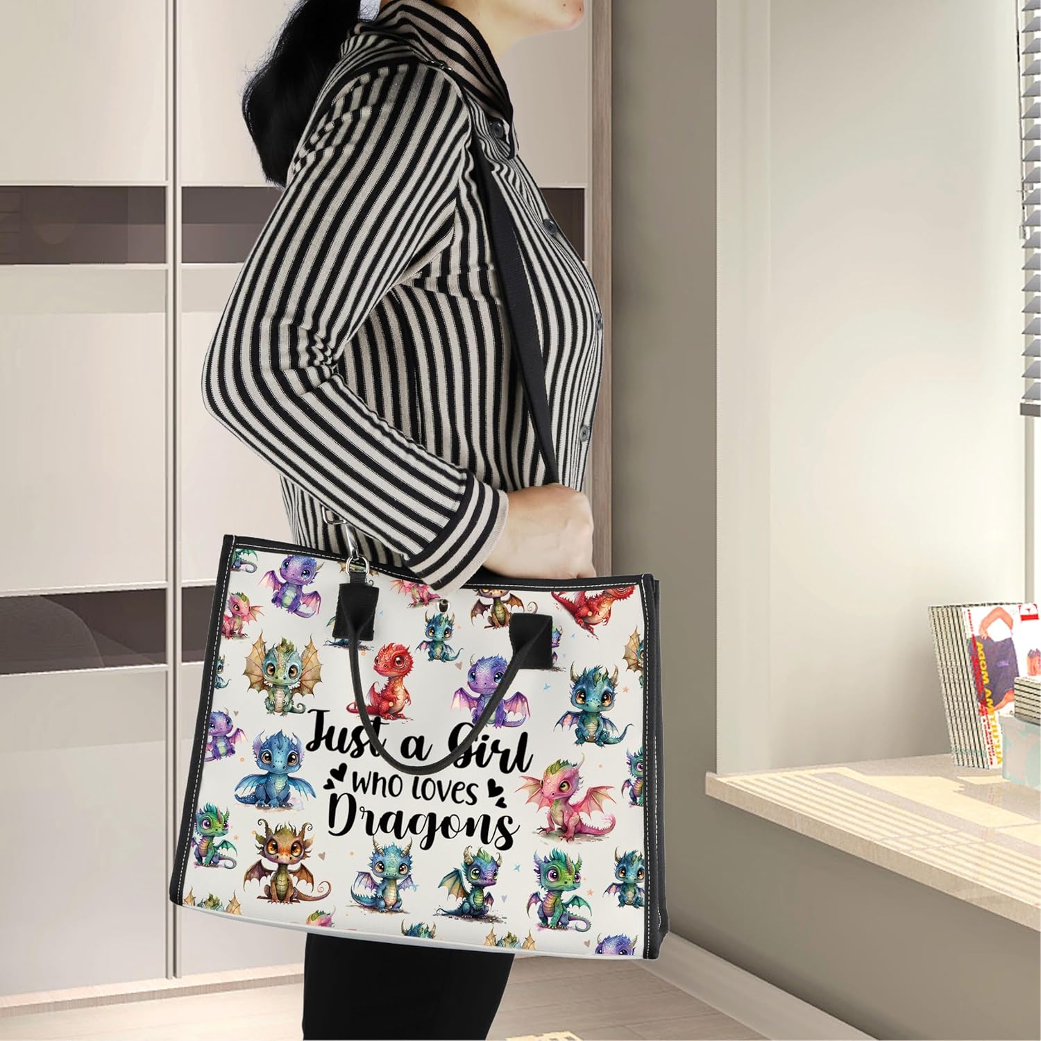 LEVLO Funny Dragon Cosmetic Make up Bag Animal Lover Gifts Just A Girl Who Loves Dragons Makeup Zipper Pouch Bag Dragons Lover Gift (Loves Dragons Bag) (Dragons New LT)