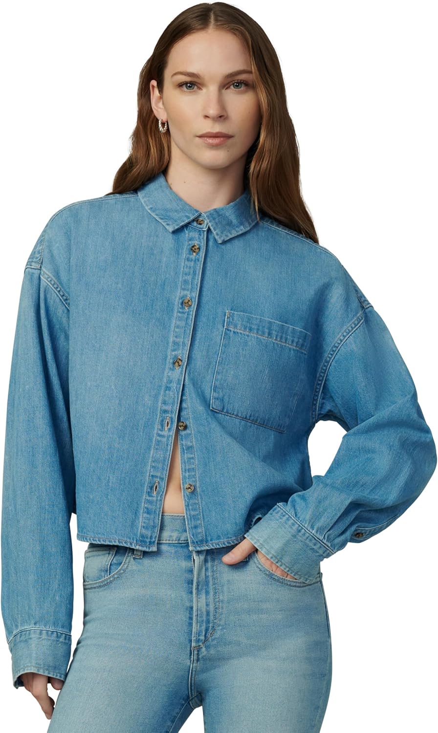 Joe's Womens The Cropped Boyfriend Button Down Shirt
