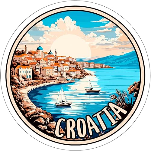 Croacia - Calcomanía vintage de recuerdo de vinilo pequeño impermeable para botella de agua, taza, libro de pasaportes, cuaderno de recortes,