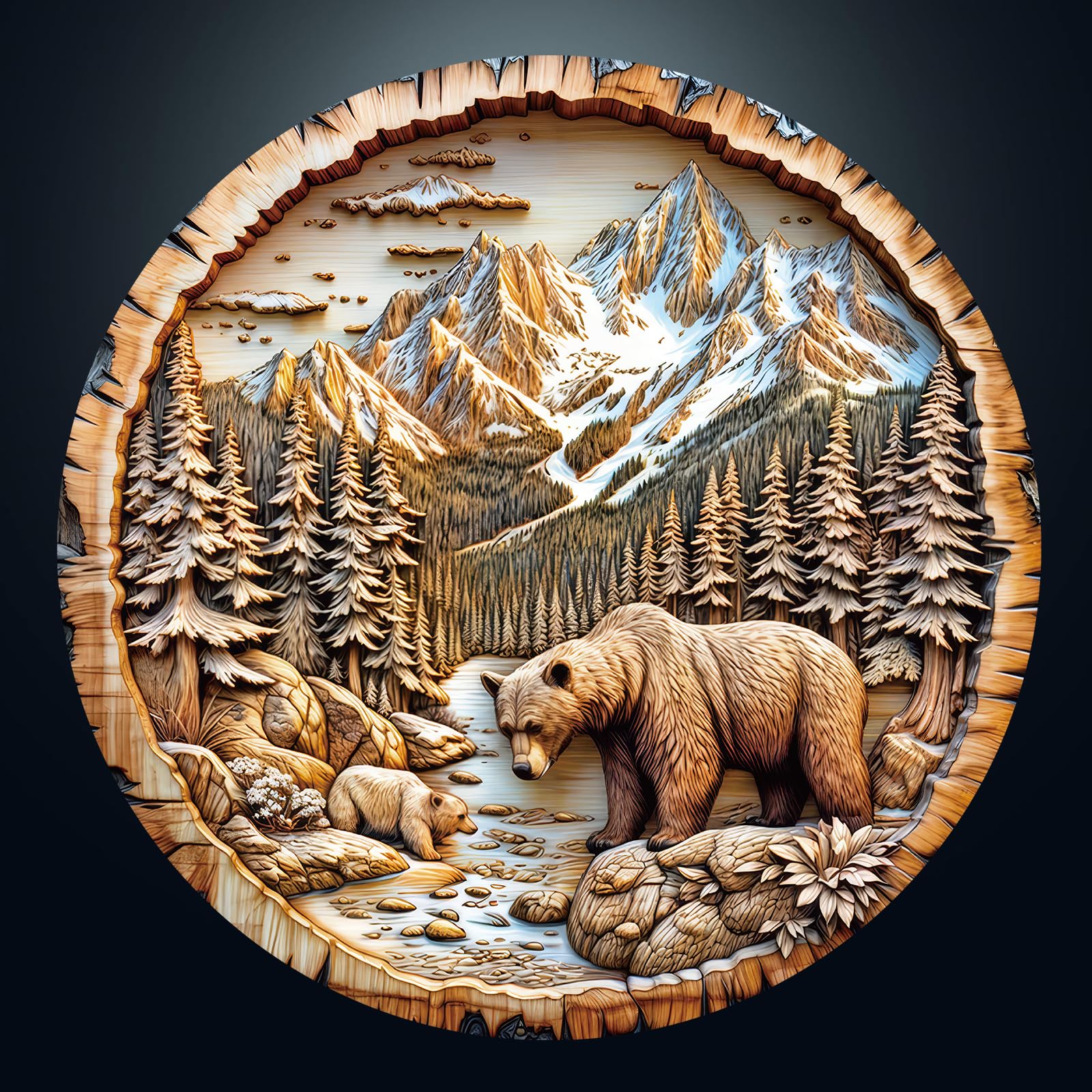 WOODBESTS Puzzle 1000 Teile Erwachsene - Bärenfamilie in der Wildnis | 67.5x67.5 cm Rund Impossible Klassische Jigsaw Puzzles, Unregelmäßige Einzigartige Puzzle für Familie Freunde