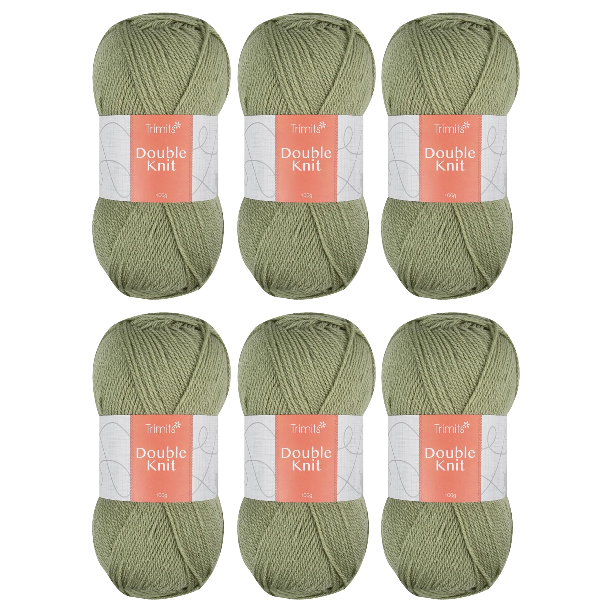 Trimits Double Knit Acrylic Yarn Wool for Knitting and Crochet - 6 x 100g (280 metres) - Soft Touch Easy Care Machine Washable DK Yarn, Oeko-TEX Certified Fibre, Sage Green