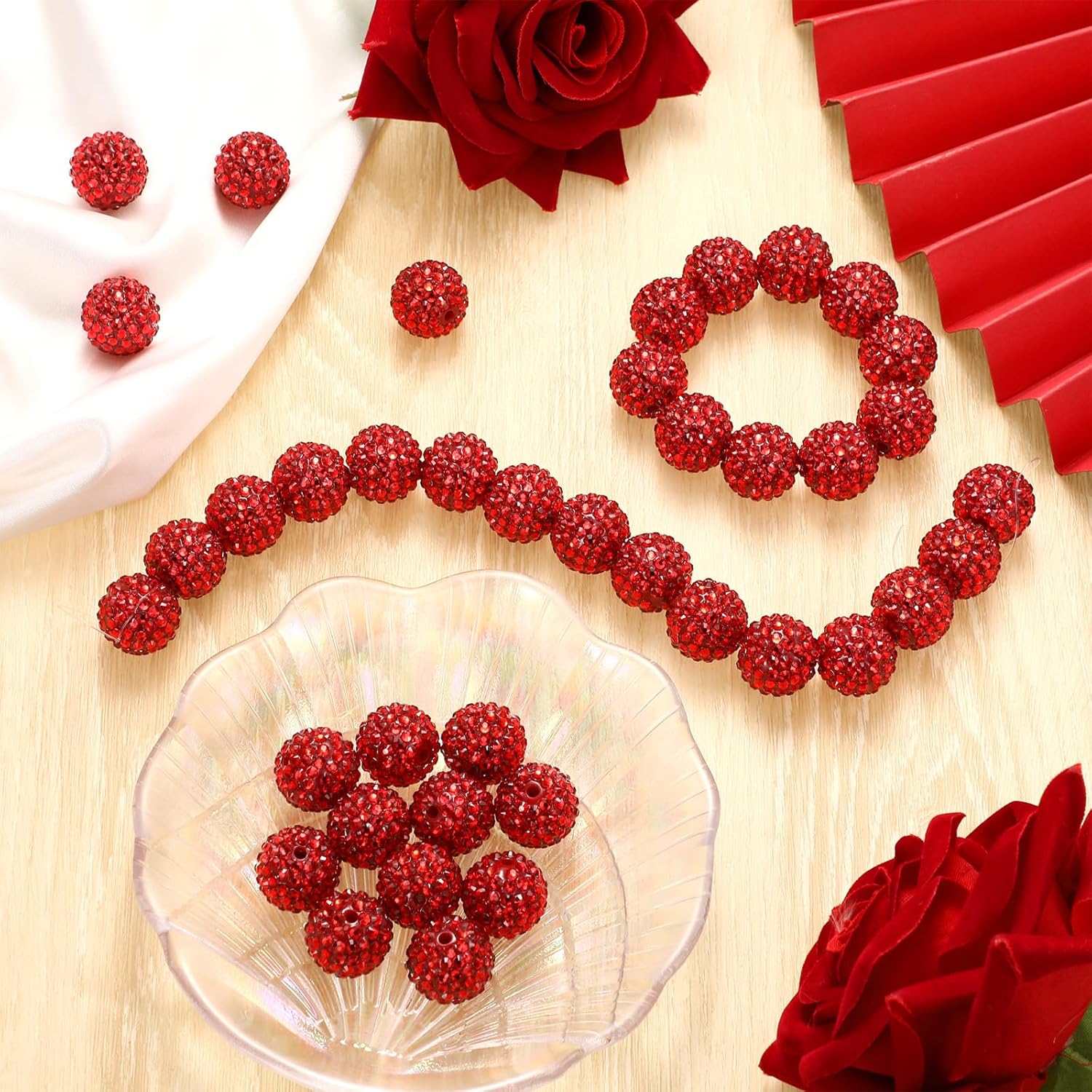 40 Pcs 20 mm Rhinestone Beads Bulk Crystal Round Disco Ball Chunky Bubblegum Beads for Pens Bracelets Charms Craft European Style Jewelry Making Supplies Christmas(Red) - Image 7