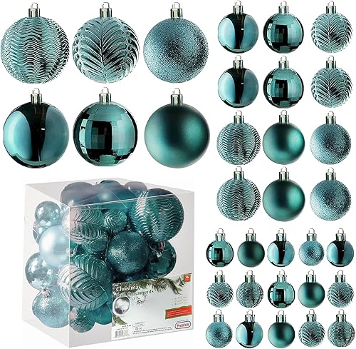 Prextex - Adornos para árbol de Navidad de 36 piezas, irrompibles, surtido de adornos y bolas decorativas mate, brillantes y con purpurina para