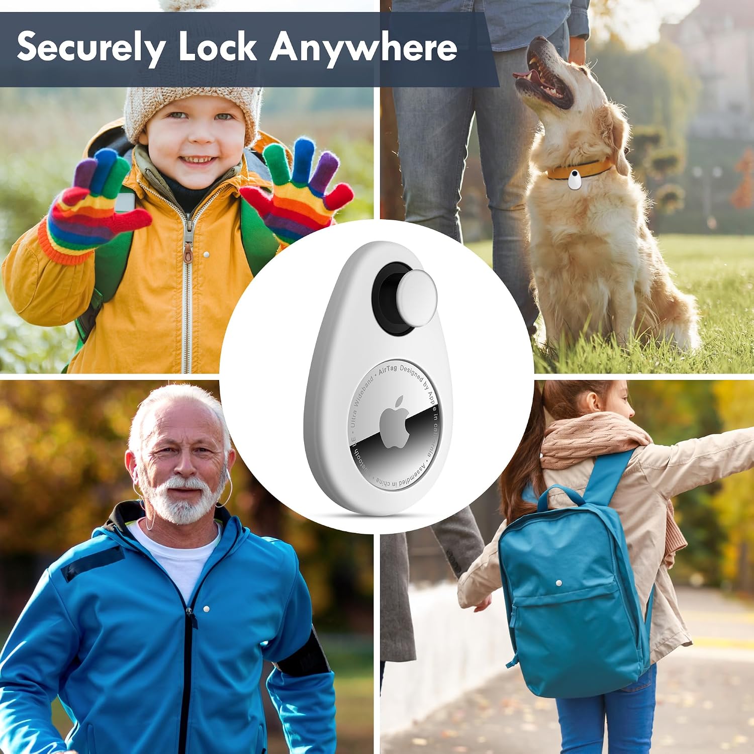 dibdib for Airtag Holder for Kids Hidden 4 Pack GPS Tracker Case, Anti-Removal Security for Air Tag Case with Pins, GPS Cover Suitable for Children, Elderly, Pets, Backpack, Luggage (Black, White)
