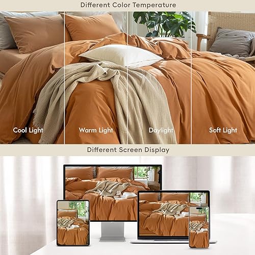 Miniatura 252 de MooMee - Juego de funda de edredón, 100% algodón lavado, textura parecida al lino, transpirable, duradero, suave y cómodo (gris pardo, King)