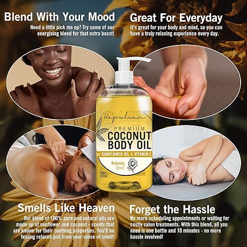 Miniatura 3 de Kapuluan Mezcla relajante de aceite corporal de masaje  Mezcla de aceite de coco de lavanda para aliviar el estrés, tensión muscular 8oz