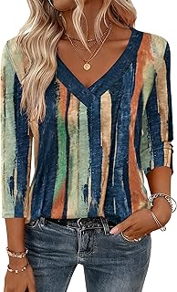 Camisetas de manga 3/4 para mujer, cuello en V, blusa casual elegante, camisetas básicas 2025, ropa de moda S-2XL