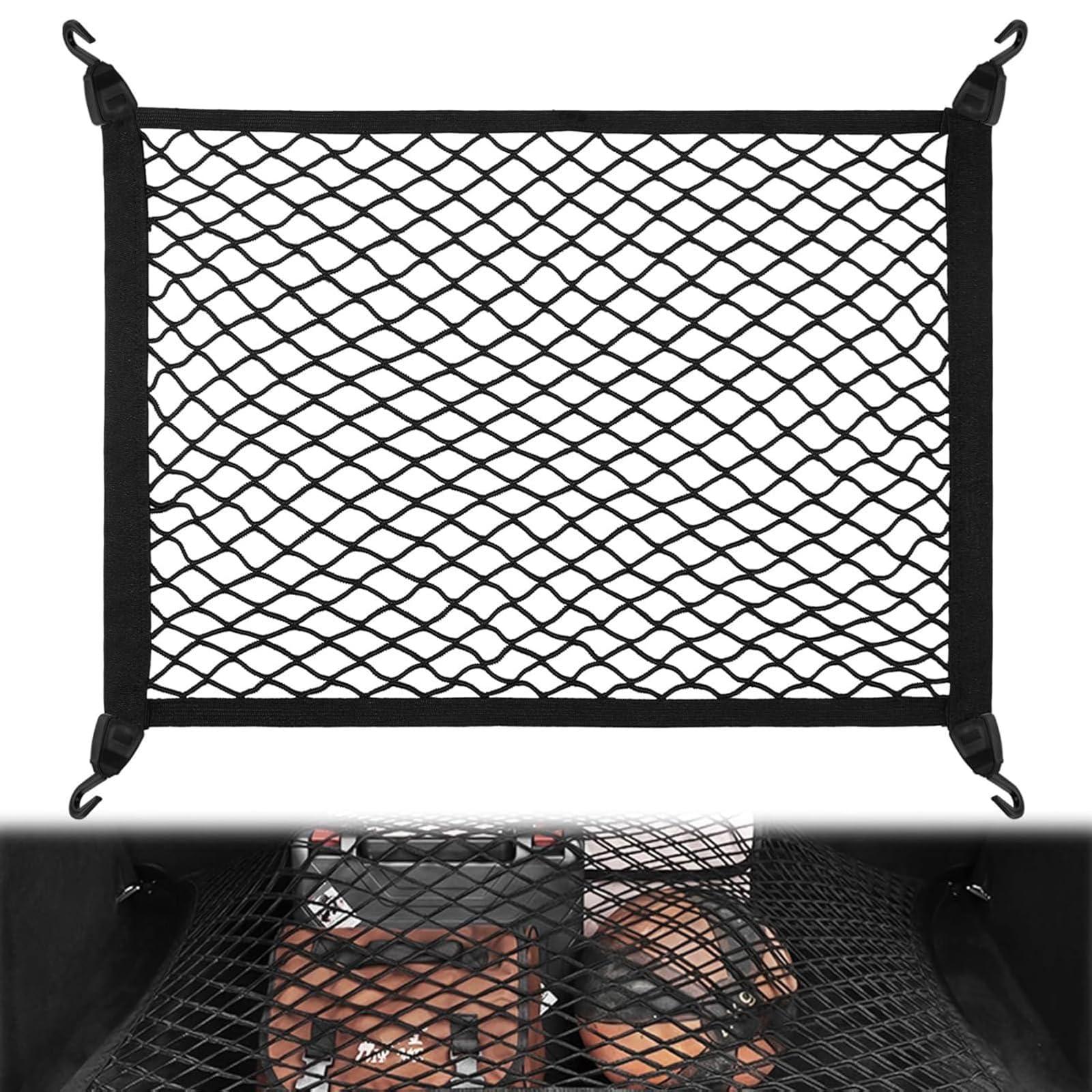 LUUXWPFZ Car Trunk Net, for VW T-ROC Cabrio Typ A1 Automotive Cargo Nets Envelope Netting Vehicle Rear Luggage Mesh Boot Elastic Organiser Tie Down,L(60 * 80cm)