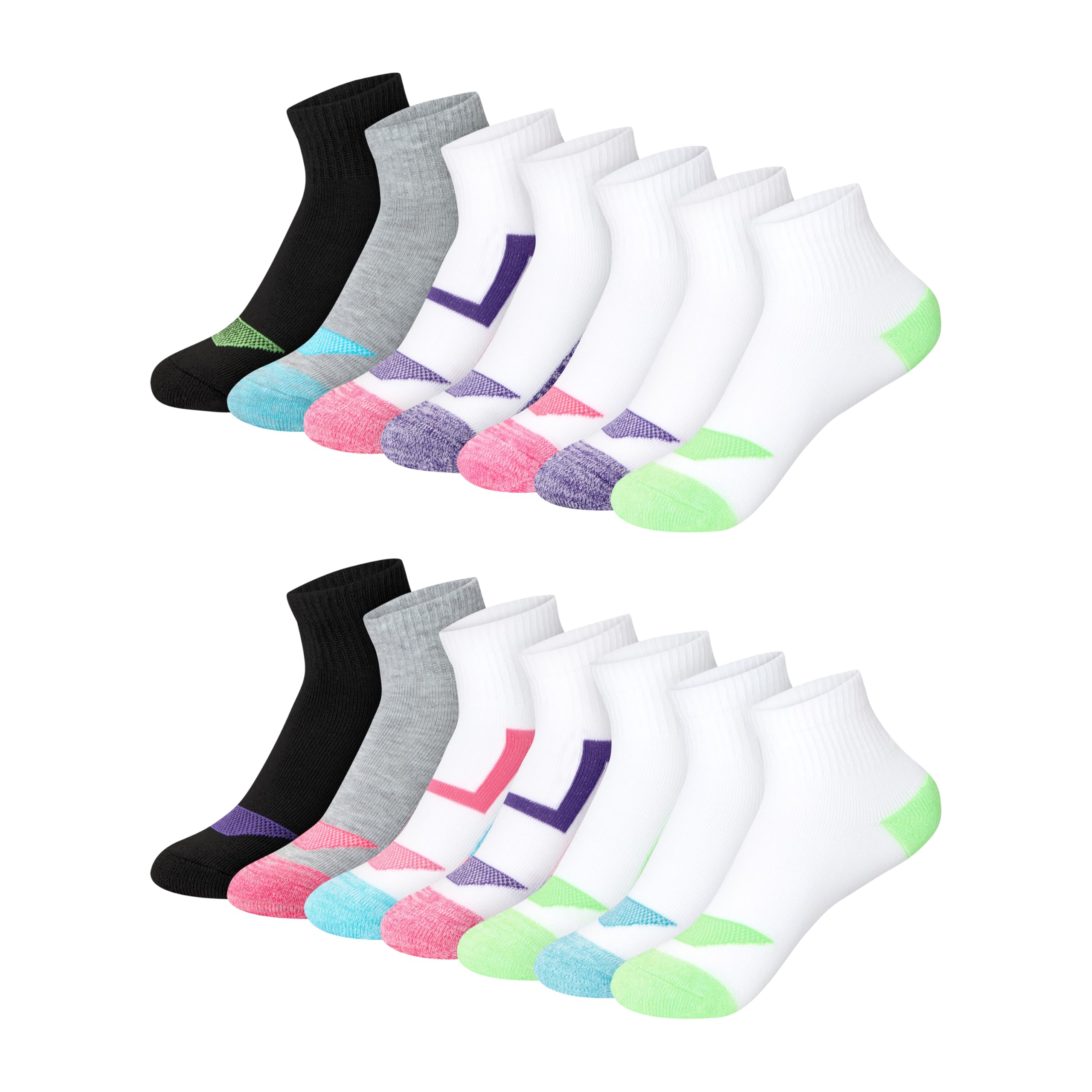 Hanes Girls' Ankle Socks Pack, 14-Pack, Cool Comfort Moisture-Wicking Girls' Sports Crew Socks for Kids