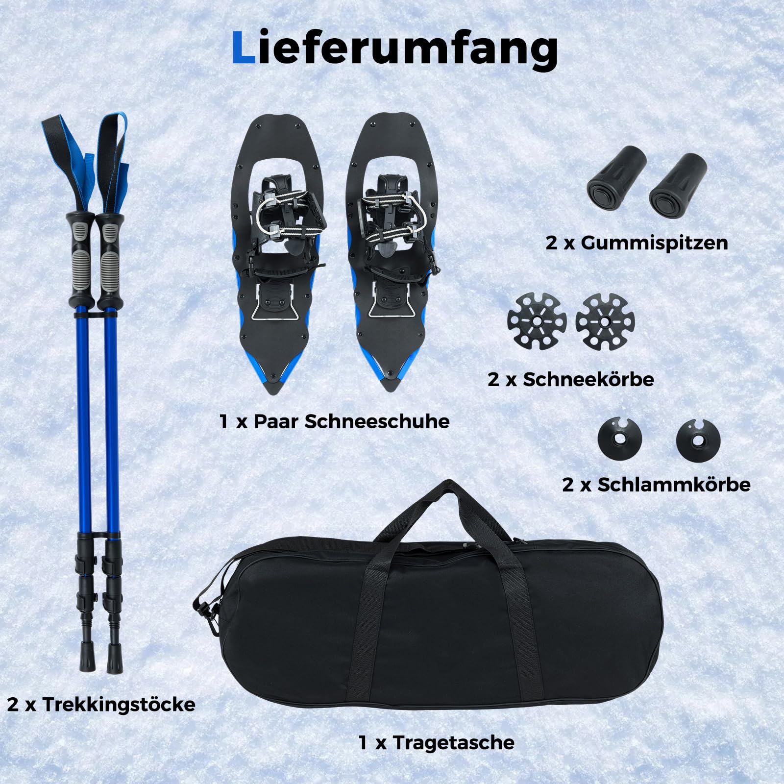 COSTWAY Schneeschuhe mit Steighilfe, Schuhgröße 35-45 bis 68/90kg, leichtes Schneeschuh-Set aus Alu mit Trekkingstöcke & Tragetasche für Herren, Damen & Jugendliche