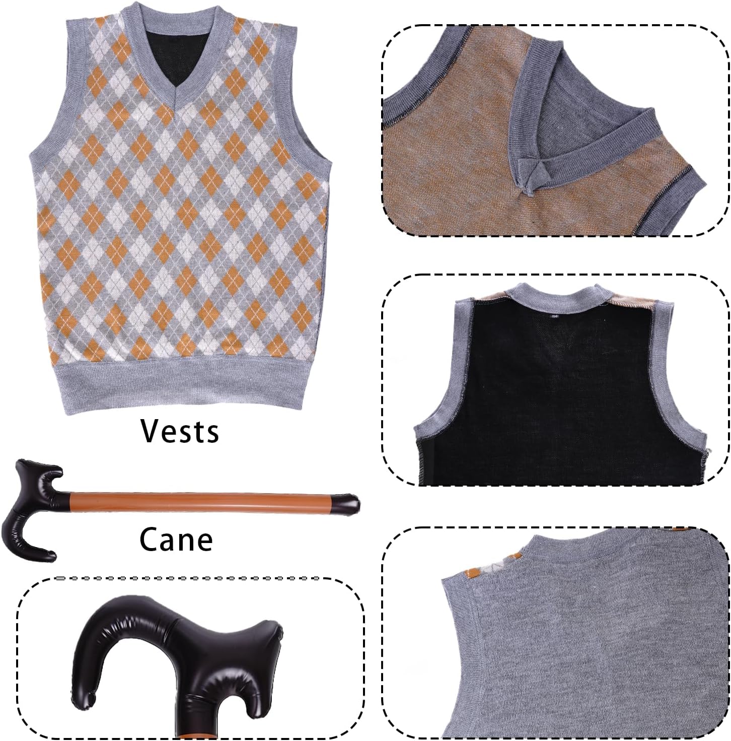 7PCS 100 Days of School Men Costume, 100 Days of School Man Costume for Halloween Grandpa Costume 1920s Old Man Outfit