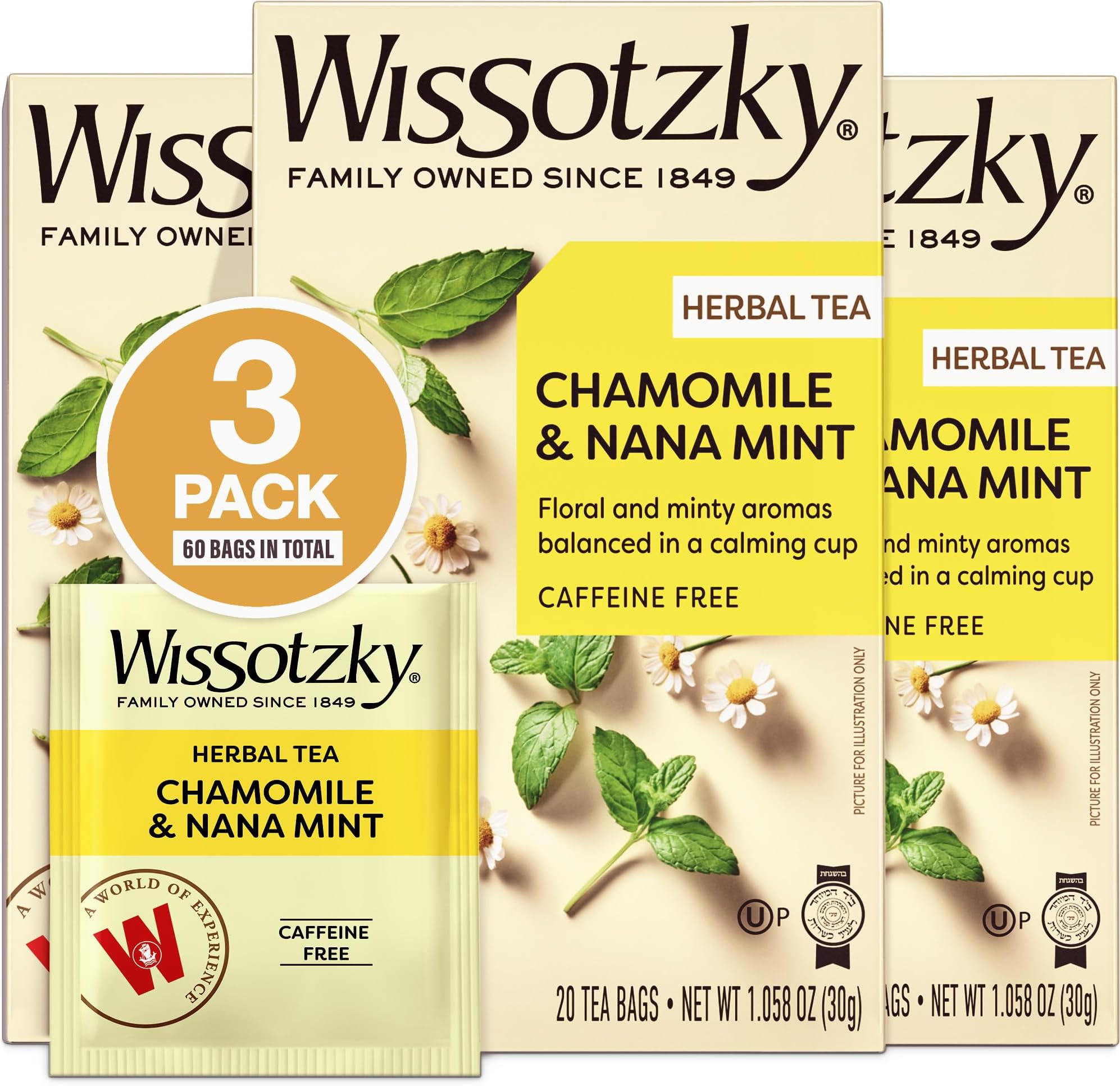 Chamomile Tea with Nana Mint, Herbal Tea (3 Pack - 60 Tea Bags) | Caffeine Free | Soothing Blend | Sleep Support