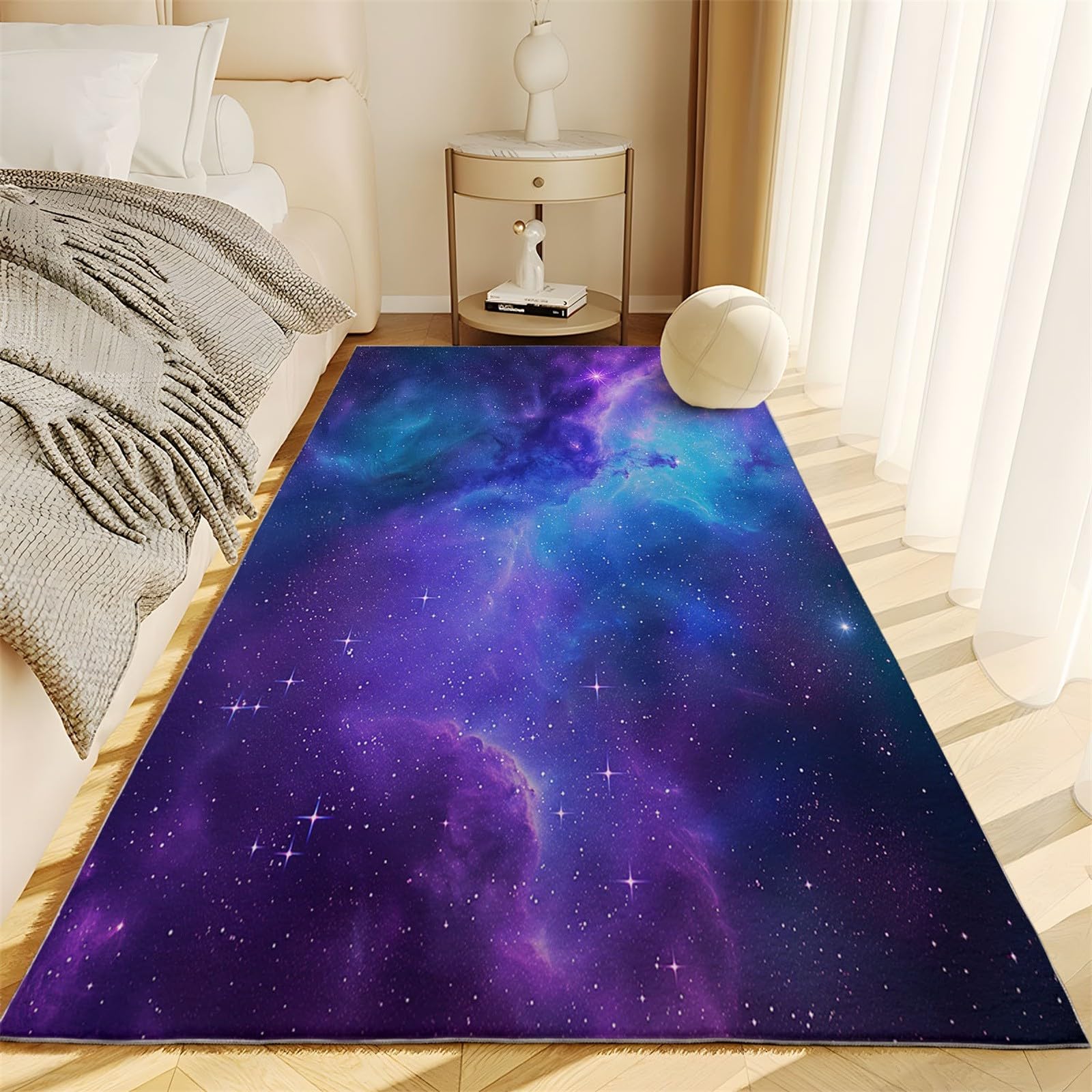 Rutschfester Teppich 120 x 170 cm, Traumgalaxie Nebel Kurzflor Läufer für Wohnzimmer, Lila Weicher Rechteckiger Teppich für Schlafzimmer, Waschbarer Teppichläufer Deko