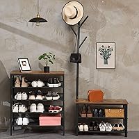 Vista 5 de HOOBRO Coat Rack Shoe Bench, 3-Tier Shoe Rack, Industrial Shoe Organizer Storage Bench, Entry Bench with Mesh Shelves, for Entryway, Living Room