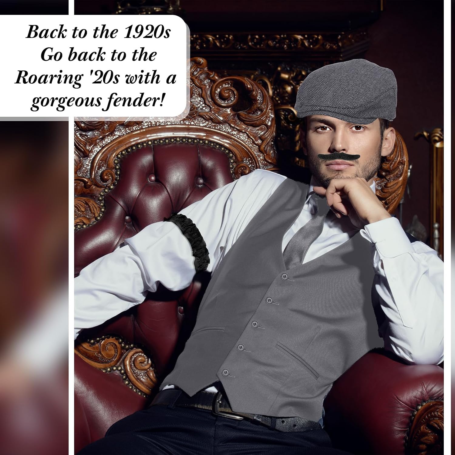 Foaincore 1920s Mens Costume Accessories Set Roaring 20s Costume, Vest, Vintage Pocket Watch, Pre Tied Bow Tie