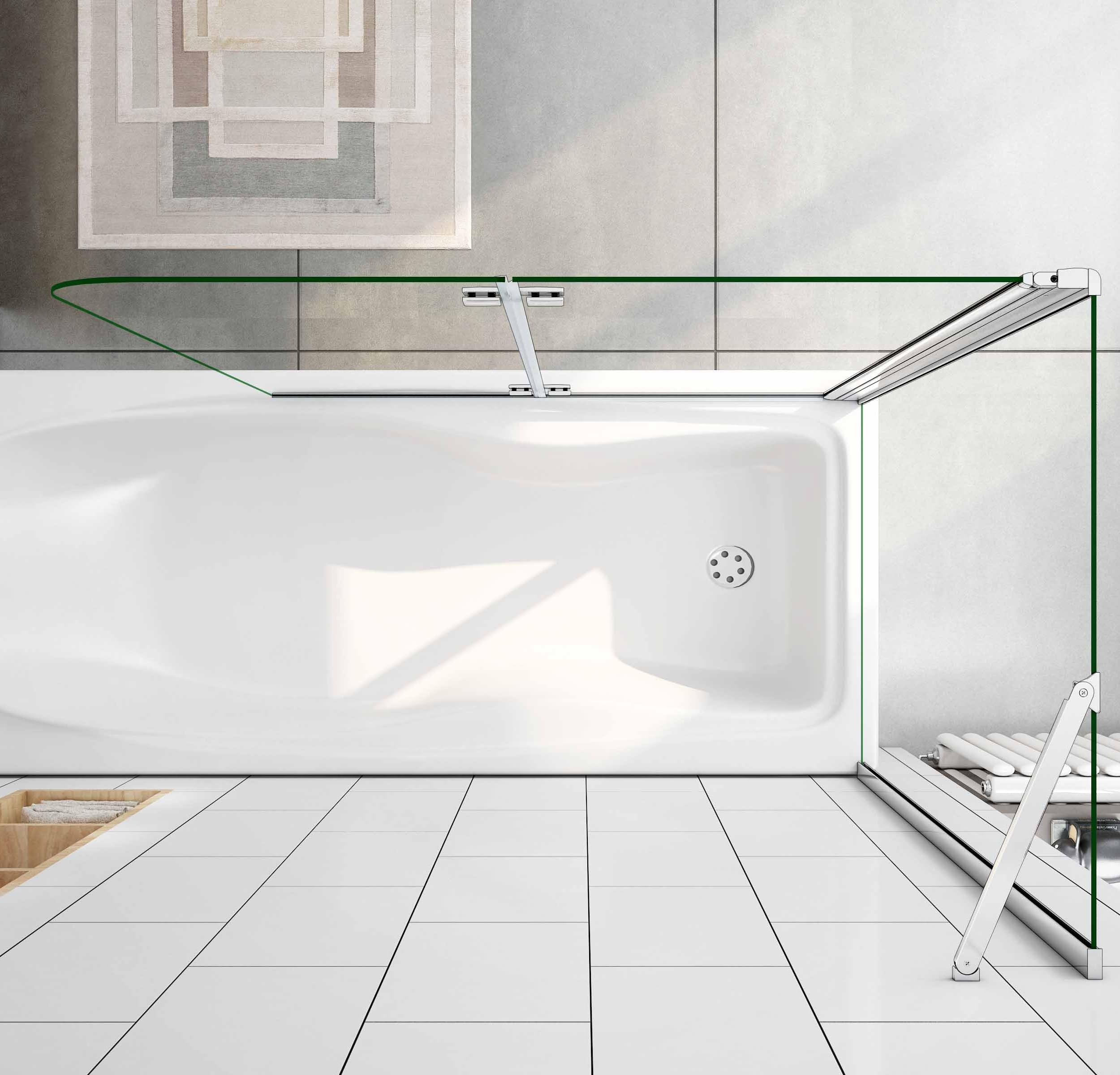 AICA Mampara de Bañera Abatible 2 Hojas con un Panel Fijo Cristal Antical 6mm Plegable Tamaño:(893-913) x(678-698) x1400mm