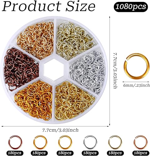 Miniatura 2 de 1080 anillos de salto de 0.236 pulgadas para kit de fabricación de joyas, anillos de salto abiertos de aluminio para kit de reparación de joyas,