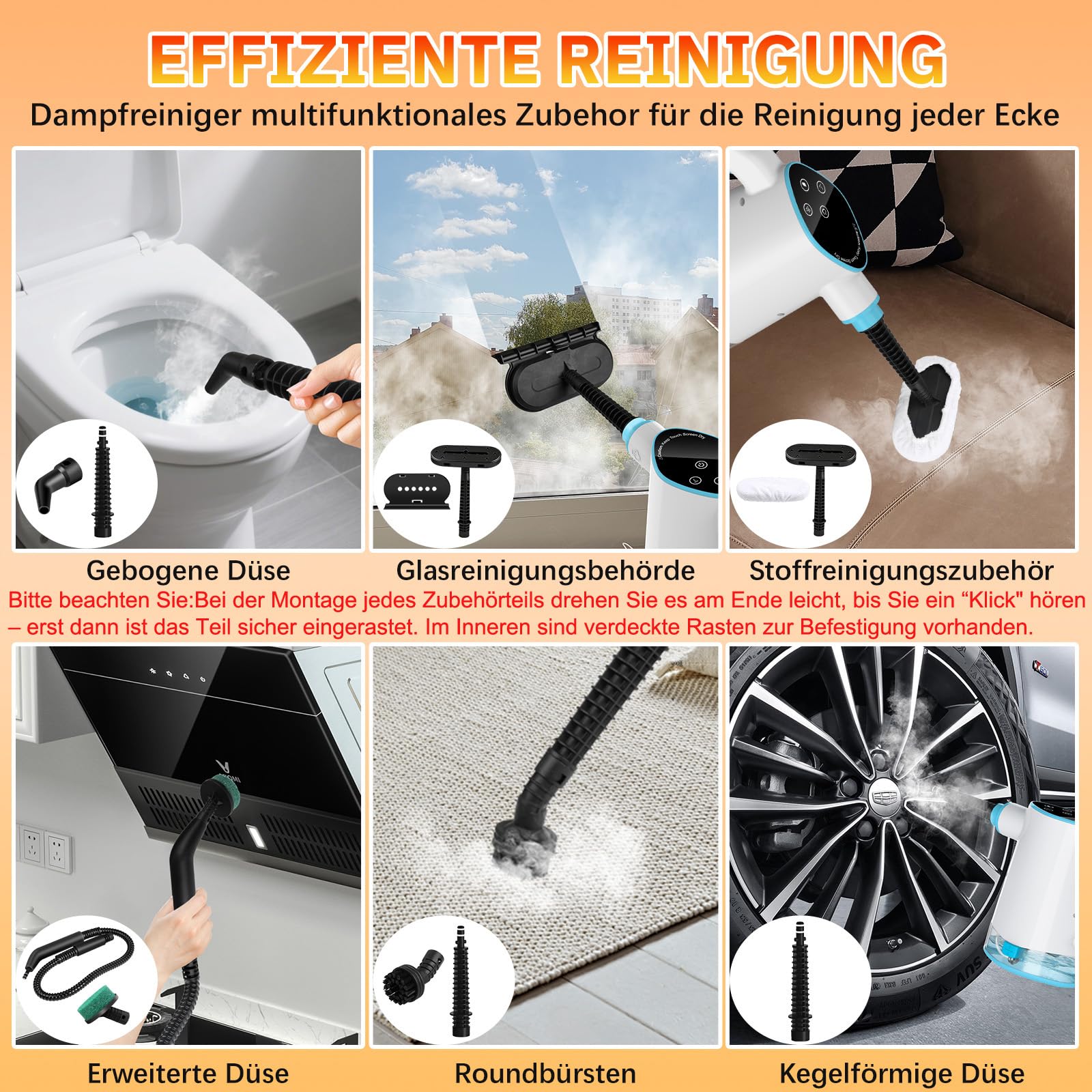Dampfreiniger Handgerät, 1200W Handdampfreiniger mit 12 Zubehörteilen Chemiefreier Dampfreiniger für den Hausgebrauch auf Böden, Teppichen, Fenstern, Möbeln und in Küchen