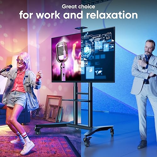 Miniatura 8 de ONKRON Soporte de TV móvil con ruedas para televisores de 55 a 90 pulgadas de hasta 198 libras, soporte portátil de TV de altura ajustable, VESA 200