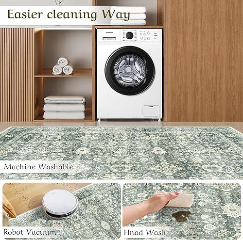 Miniatura 4 de HOMFINE Alfombra lavable a máquina de 6 x 9 pies, diseño vintage con alfombras antideslizantes para sala de estar, dormitorio, alfombra con