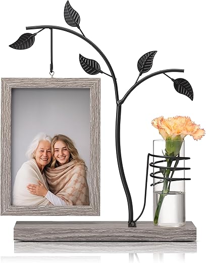 Afuly Cadre Photo 10x15 Bois Personnalisé avec Vase Design Verre Double Face...