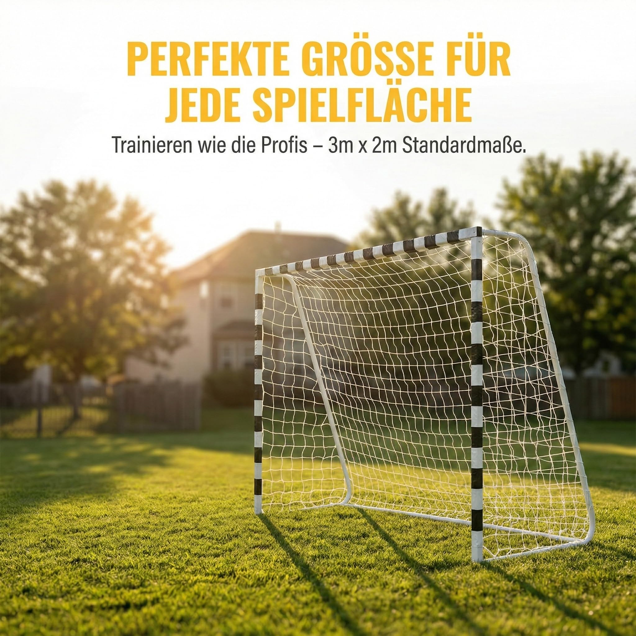 3m x 2m Futsal-Fußballtor | Standardgröße für Garten & Kleinfeld | Extrem stabiles Fußballtor mit Schnellaufbau-System | Wetterfestes 2mm HDPE-Netz