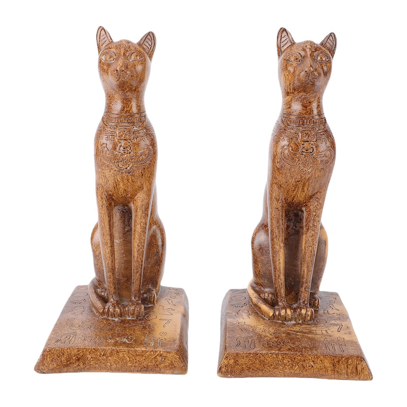 Serre-livres chat égyptien effet bois, serre livres en résine sculptée de haute qualité