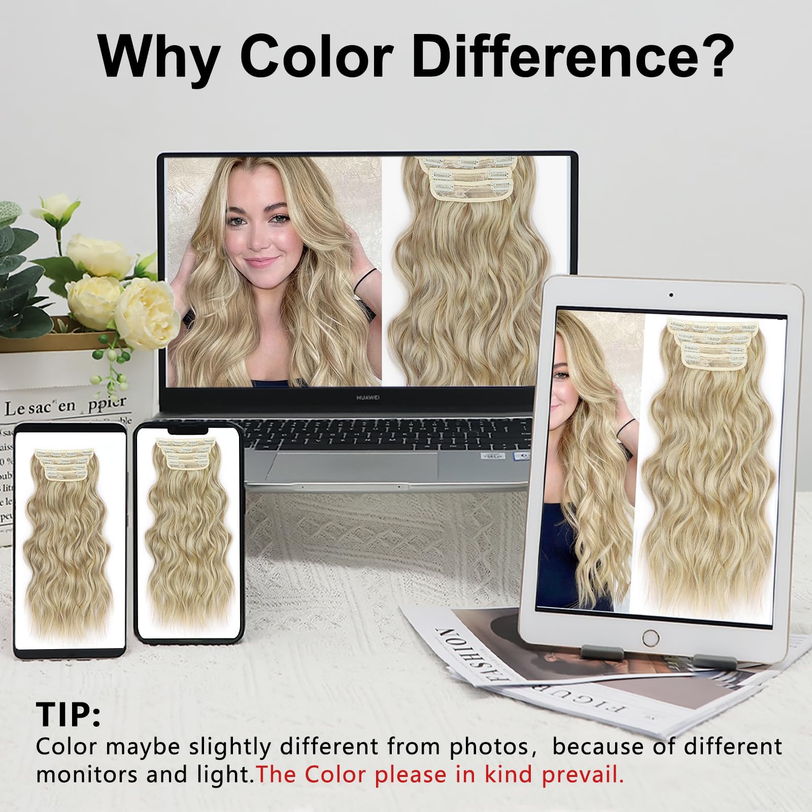Amazon.com : ALXNAN Clip In Hair Extensions,Dirty Blonde  display picture 3