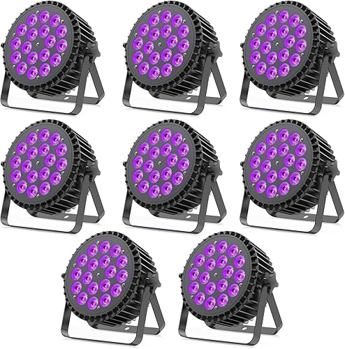 Miniatura 11 de Luces LED de Escenario 12X18W RGBWAUV 6en1 Luces Par Can de Iluminación Par con Control DMX Activadas por Sonido Uplights para Eventos Iglesia DJ