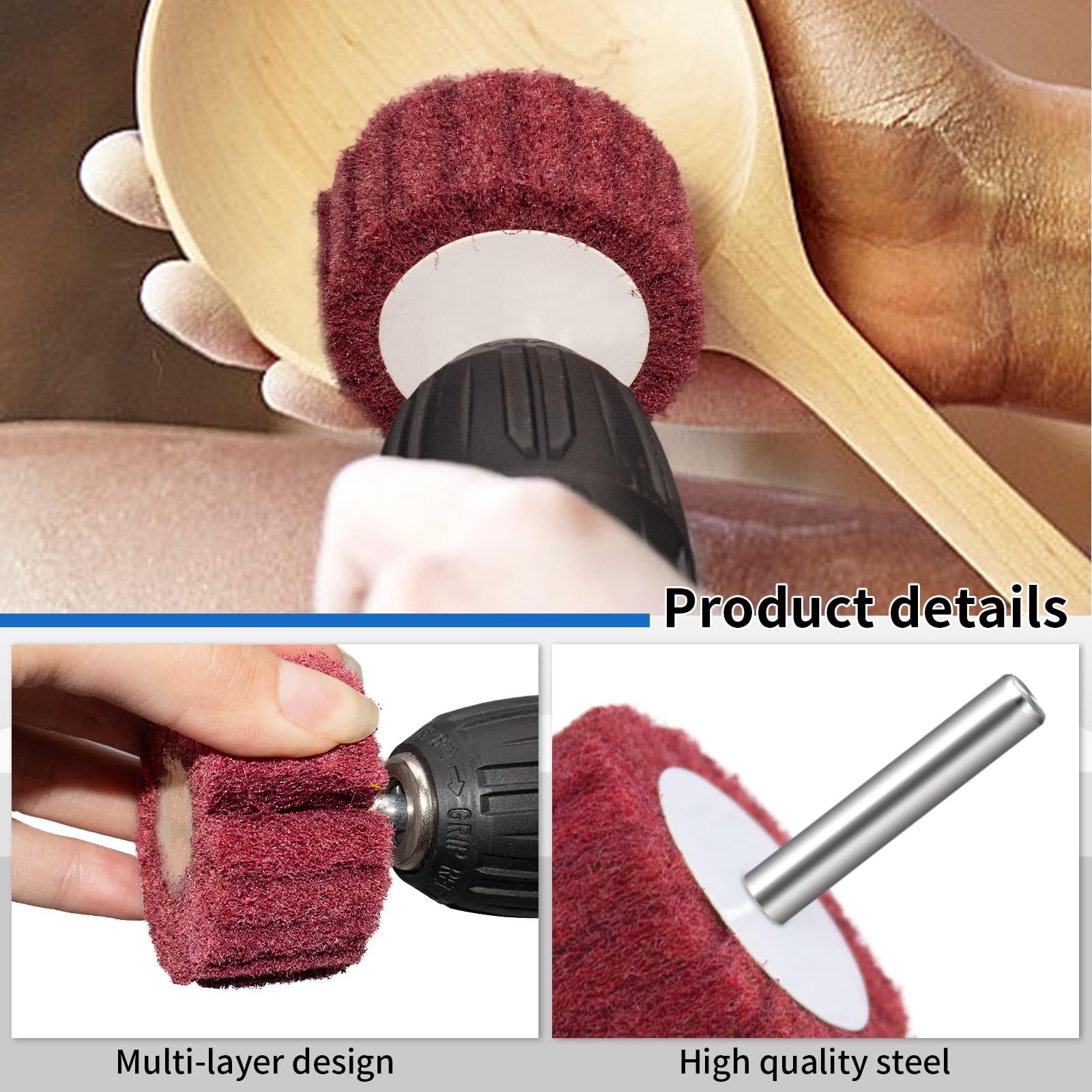 Senmai Tools Set di 10 spugne abrasive, dimensioni 25/30/40/50/60 mm Spugna abrasiva lamellare Accessorio abrasivo per trapano, avvitatore a batteria, smerigliatrice diritta